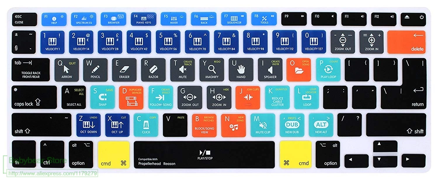 PropellerheadReasonHotkeyShortcutsKeyboardCoverSiliconeSkinForoldMacbookPro1315