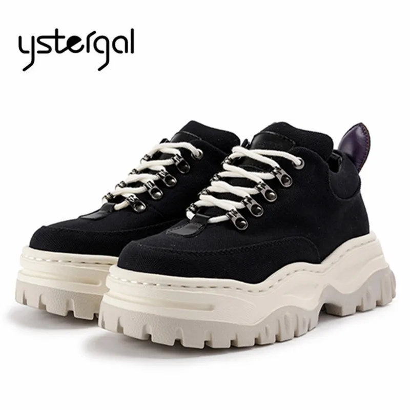 

Ystergal Ladies Casual Canvas Shoes Women Sneakers Lace Up Platform Creepers Female Flat Shoes Woman Espadrilles Flats Trainers
