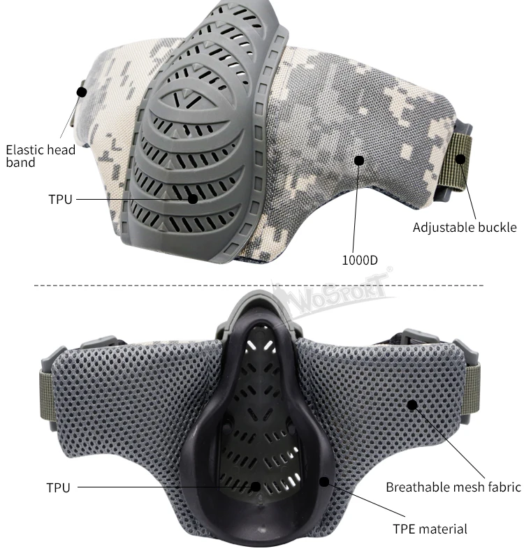 WST тактическая маска легкая двойная регулировка наружная Половина лица дышащая защитная маска для охоты страйкбол Пейнтбол Стрельба