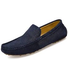 Summer Genuine Leather Men’s Loafers Shoes Breathable Driving Shoes Moccasins Hollow Male Casual Boat Shoes Zapatillas XK032208