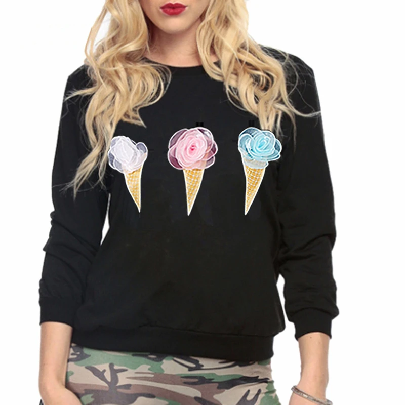 2017 Winter New Fashion ice cream printed Sweatshirt women Autumn Long sleeve casual Black