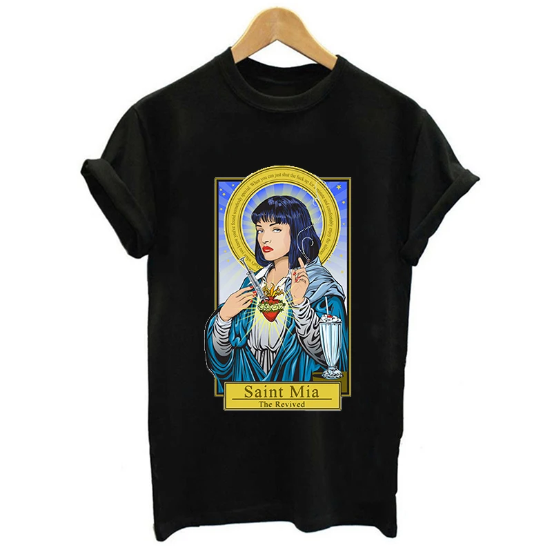 

Pulp Fiction Blouses 2019 Fashion Womens Tops And Blouses Streetwear Print Harajuku Black White Short Sleeve O-Neck Top Shirt