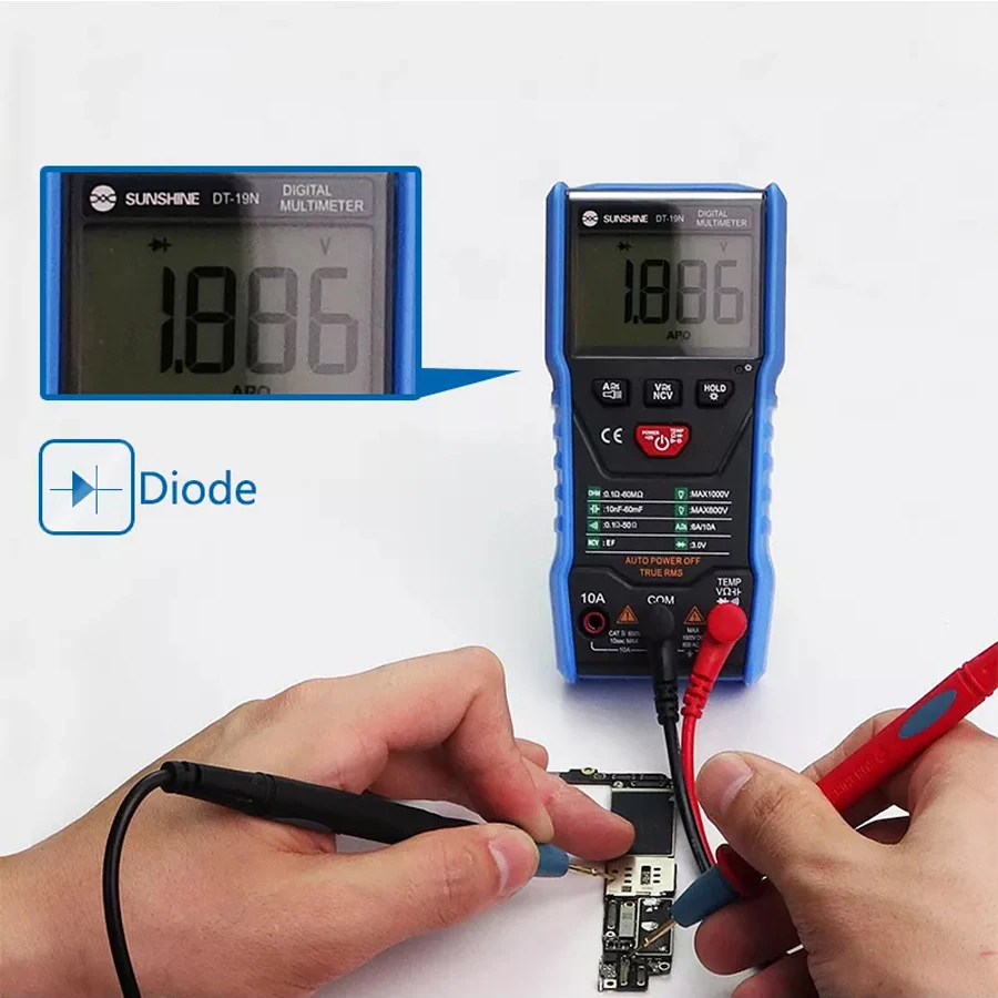 Mini Smart Multimeter Range Mobile Phone Repair Digital Multimeter AC DC Resistance Tester SUNSHINE DT-19N