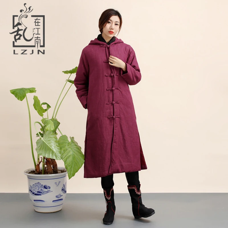 

LZJN Hooded Long Coats 2017 Winter Jacket Women Trench Coat Cotton Padded Windbreaker Pocket Manteau Femme Hiver Winterjas MF-50