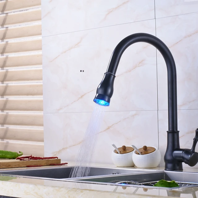 Best Quality LED Changing Oil Rubbed Bronze Brass Bathroom Kitchen Faucet Pull Out Mixer Tap