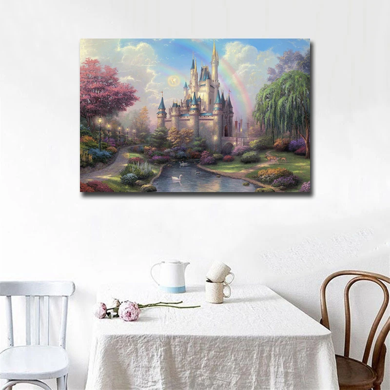 

A New Day At The Cinderella Castle Thomas Kinkade Canvas Posters Prints Wall Art Painting Decorative Picture Modern Home Decor