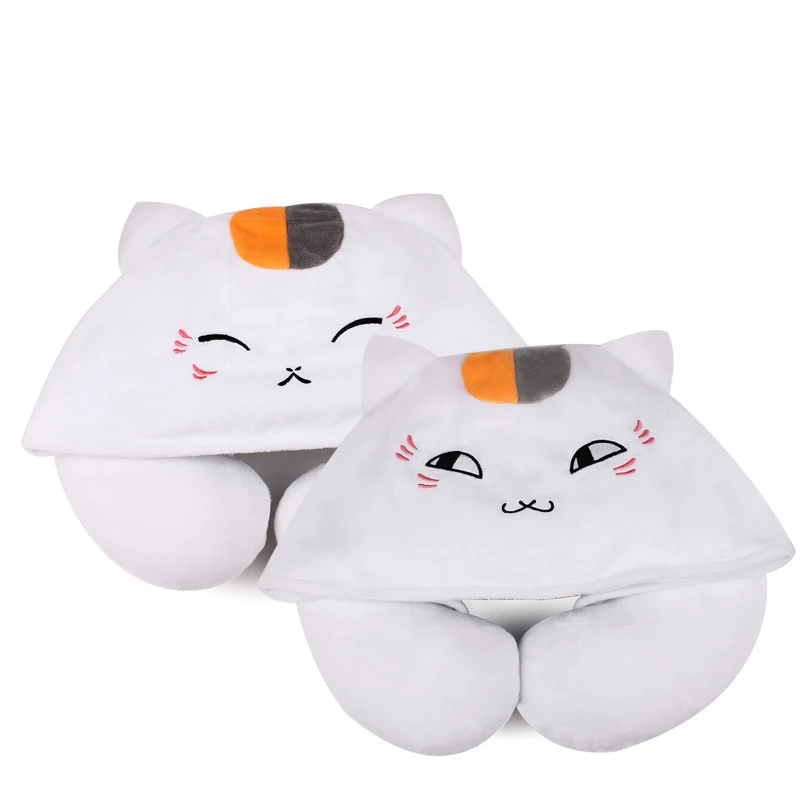 1pcs Cartoon Animals U Shaped Neck Pillow with Hat Nyanko Sensei Portable Travel Hooded Pillow Support Head Rest Neck Cushion