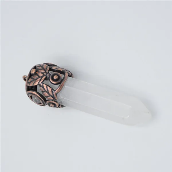 White Crystal Винтажный старинный медный натуральные аметисты розово-розовые кварцы рок кристалл Column колонна кулон для женщин модные ювелирные изделия - Окраска металла: White Crystal