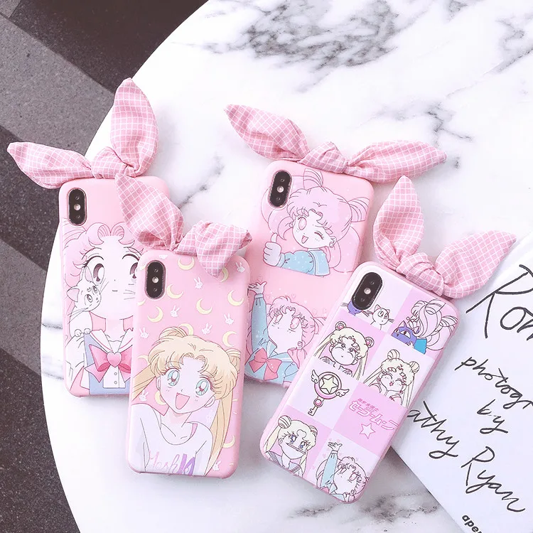 

For iphone XS Max Cute 3D Sailor Moon Bow phone case For iPhone X XR XS 6 6S 7 8 plus 4S 5S Cartoon girl Rabbit ears back cover