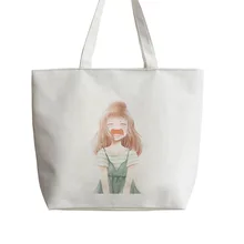 Плачет девушка Манга Аниме плачет мультфильм рисованной Холст Tote сумки Сумка для покупок с персонажем из мультфильма школьная сумка AN143