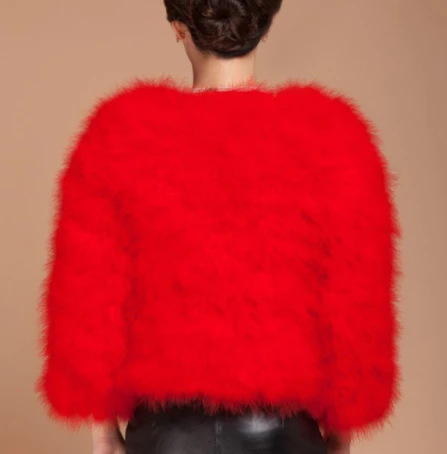 JKKFURS Новая женская шуба из натурального меха зимняя теплая куртка из натурального страусиного пера меховая Домашняя одежда наивысшего качества S1002 - Цвет: Red