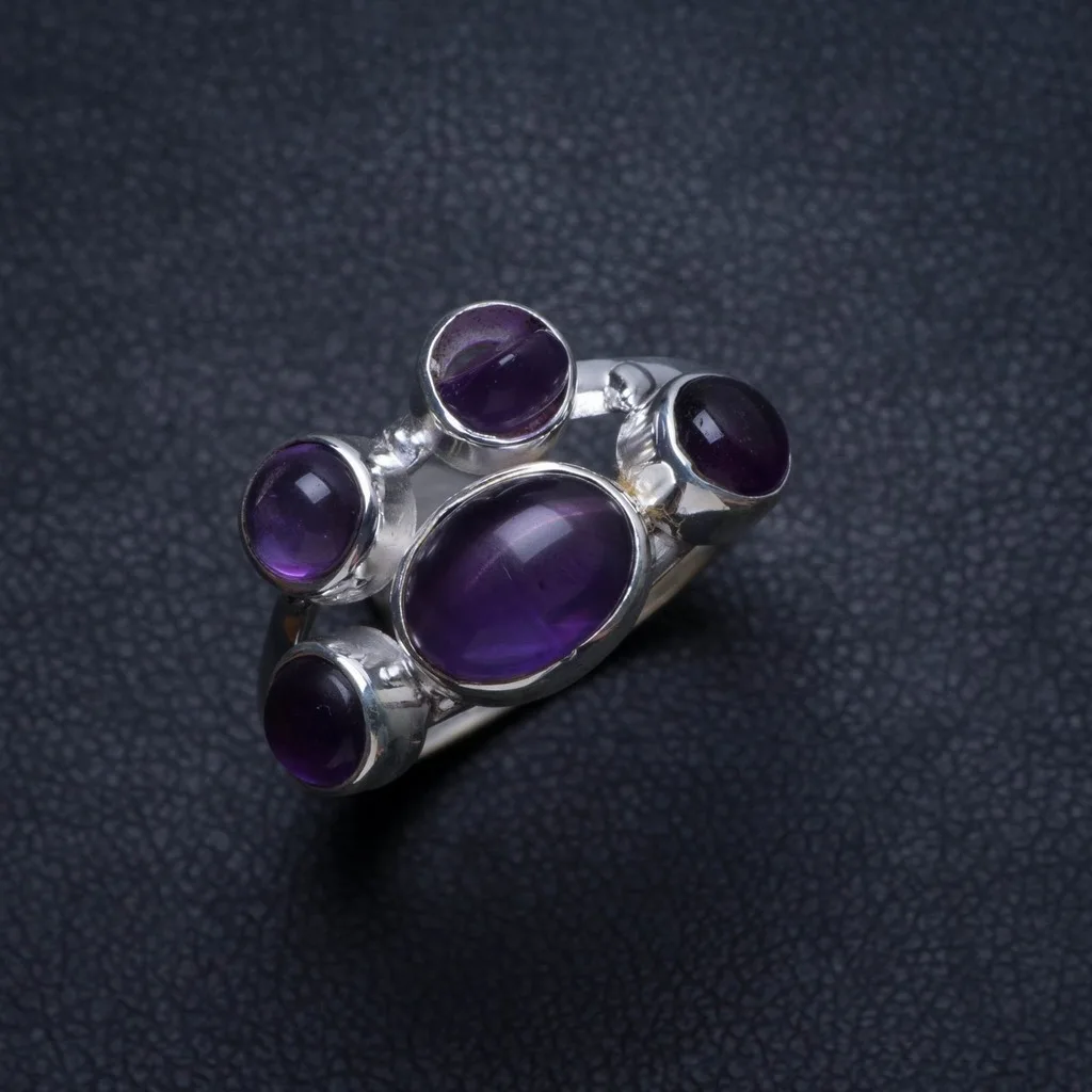 

Natural Amethyst Handmade Vintage 925 Sterling Silver Ring, US size 9 T5915