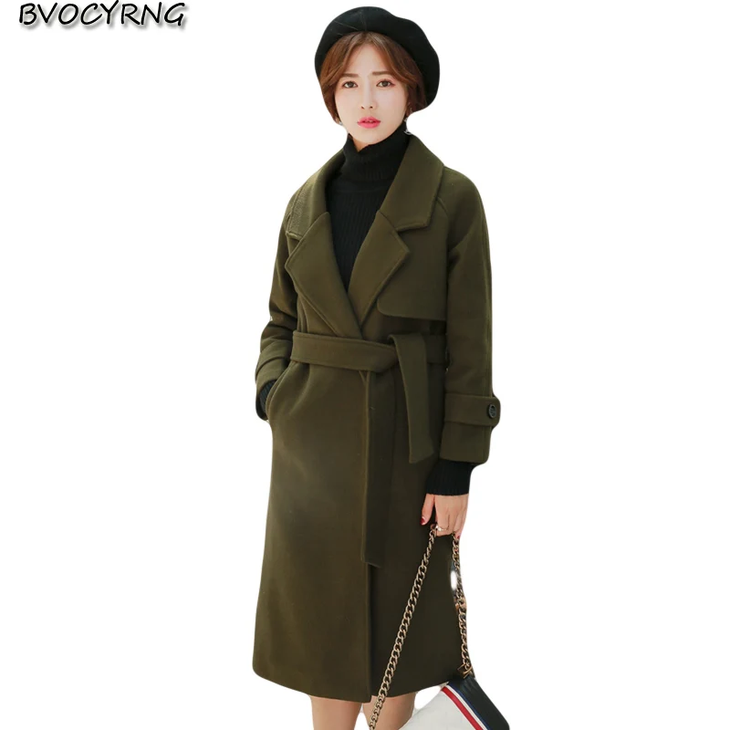 

2017New Hot Winter Women Cloth Coat Pure Color Thickening Long Woolen Cloth Parka Fashion Leisure Jacket Slim Outerwear Q931