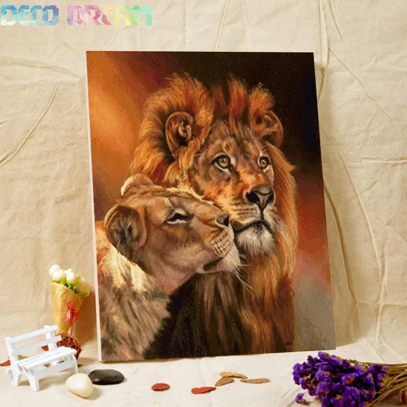 

Diy Full Round Pebble Kids Diamond Embroidery Painting Rhinestones Kit Lion Couple Cartoon Mosaic Decor Hobby Gift Dropshipping