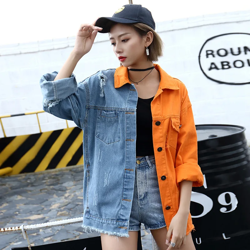 

2019 fashion female denim jacket Two kinds of color stitchin denim women's jackets gothic Letter Printing korean clothes U0064