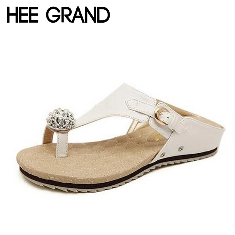 HEE GRAND Flip Flops Fashion Solid Women Shoes With Rhinestone Woman Sandals Summer Platform Flats Size 35-40 White Gold XWZ475
