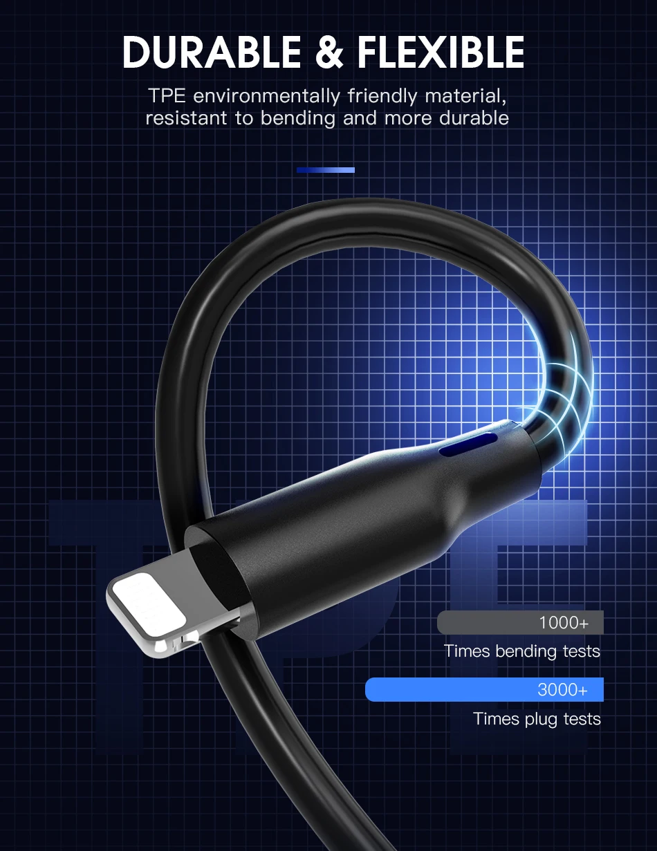 !ACCEZZ TPE USB Cable For iPhone X XS MAX XR 8 7 6 6S 5 5S Plus Lighting Charging Data Cable For Apple ipad Mini Charge Cord 3M (7)
