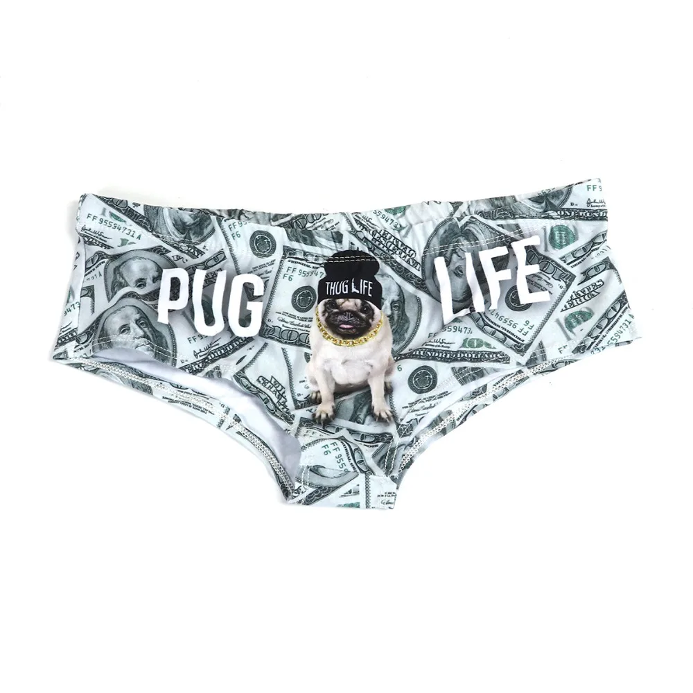 Women Briefs 3D dollar dog style pug life Beach wear Print Panties ...