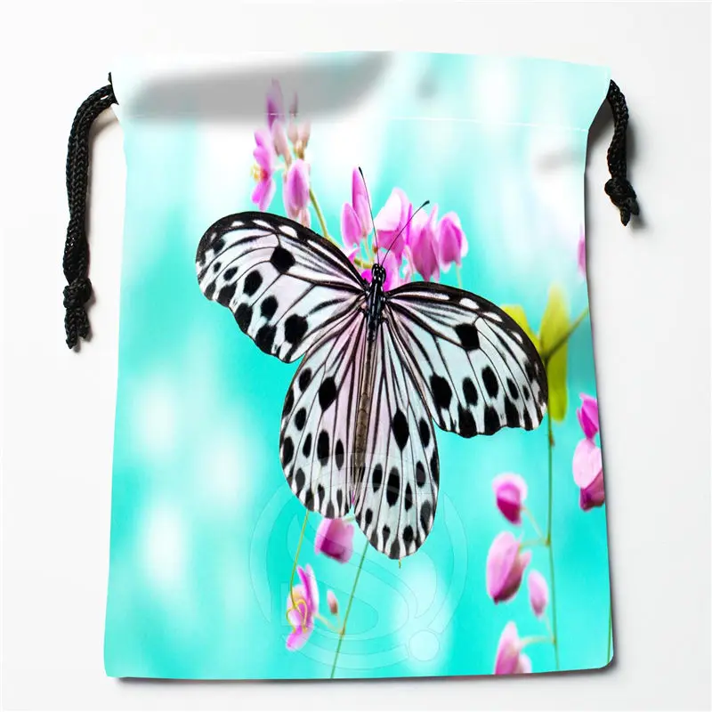 New Butterfly flowers printed storage bag 27x35cm Satin drawstring bags Compression Type Bags Customize your image