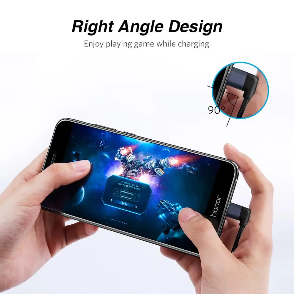 Ugreen النايلون USB C كابل 90 درجة سريع شاحن USB نوع C كابل ل شياو mi mi 8 سامسونج غالاكسي s9 plus الهاتف المحمول USB-C الحبل
