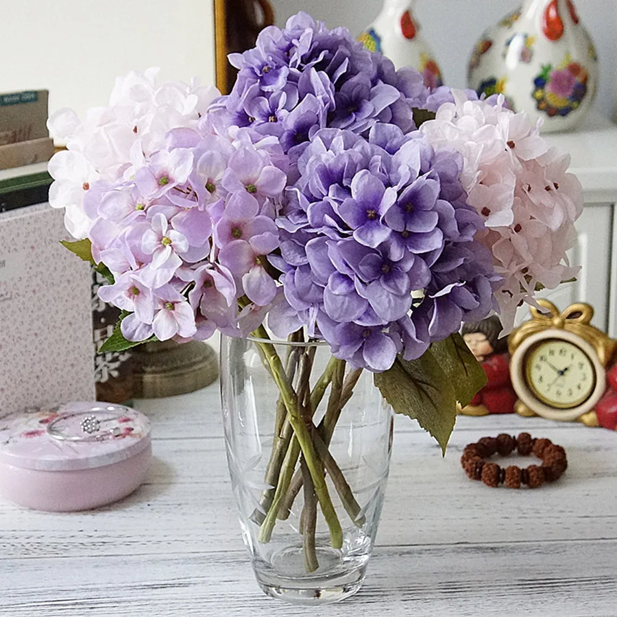 Hortensias artificiales de seda, flores de boda, ramos de novia