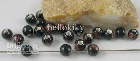 

900 Pcs Black Chinese porcelain beads floral design 6mm M1787