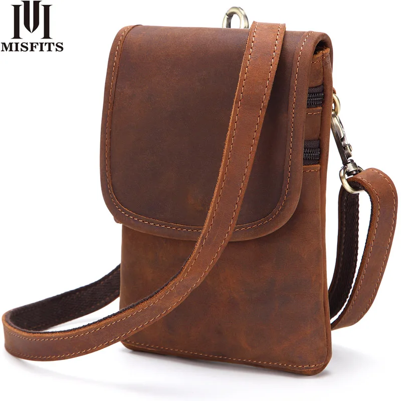 

MISFITS Genuine Leather Men Waist Pack Travel Belt Bag Cowhide Functional Messenger Bag Vintage Belt Loop Shoulder Bags For Male