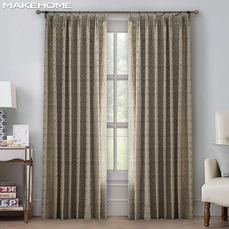 

MAKEHOME Linen Curtains for Bedroom Living Room Geometric Printed Window Curtains Drapes Home Decor Fabrics