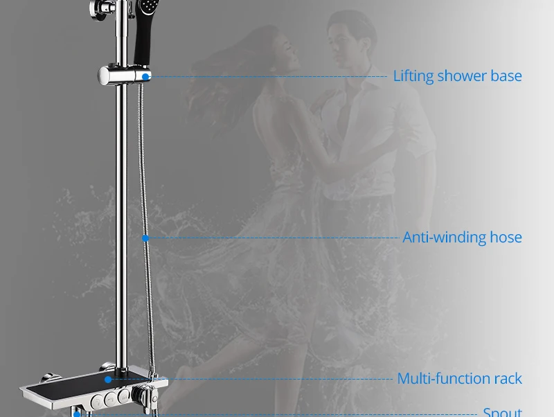hm Black Rainfall Thermostatic Shower Faucet Set Single Lever Brass Mixer Valve Rack Bath Shower Mixers Rack shower set (5)