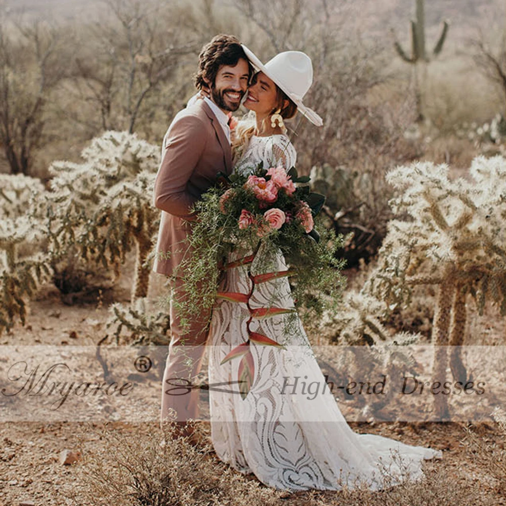 Mryarce Unique Bride Bohemian Wedding Dress Full lace Open Back Long Sleeves Boho Chic Modern Bridal Gowns 6