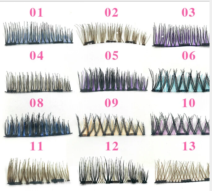 

4Pcs/set Colorful Magnetic Eye Lashes Makeup3D Reusable False Magnet Eyelashes Extension Three-magnet color eyelashes