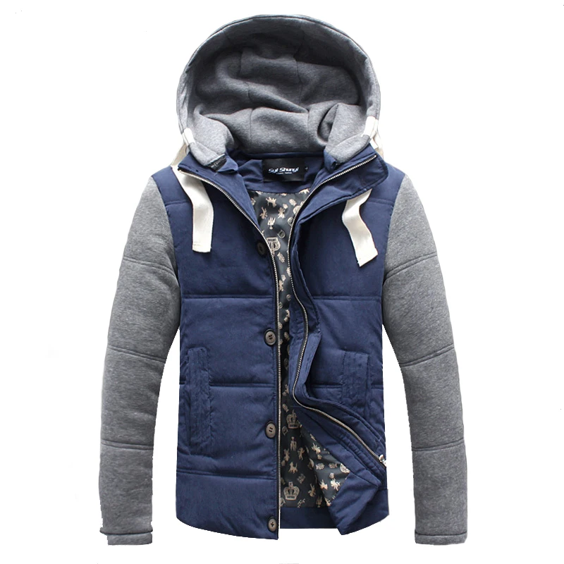 2015 New ! Autumn &amp Winter Men's Jacket England Style Slim Fit Warm Man Quilted Sleeve Coat Hooded Collar 3 colors plus 4XL 5XL |