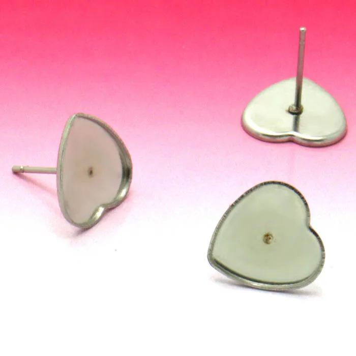 Buy Blank Stainless Steel Stud Earrings Bases 12mm Heart Bezel Pins Back Resin
