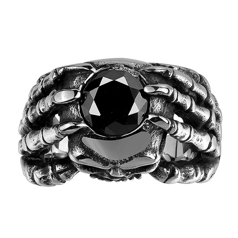 Dragon Claw Black Onyx Skull Ring For Men Cubic Zirconia Skeleton Biker Ring Stainless Steel Dark Ruby Punk Style Jewelry Onyx Hanger Onyx Naturalonyx Stone Ring Aliexpress