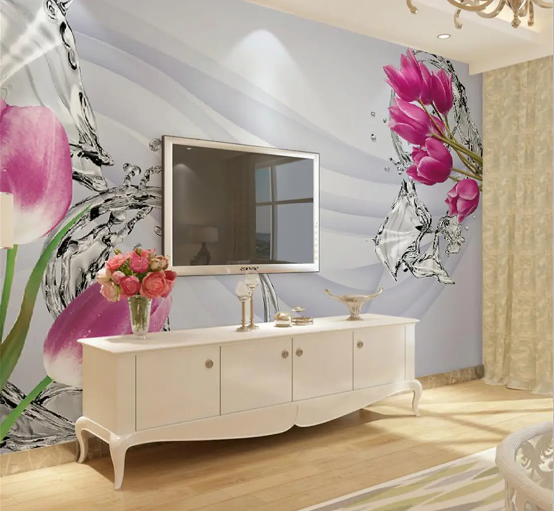 Tulip Flower Photo Wallpaper Mural Living Room Bedroom Wall Art Decor