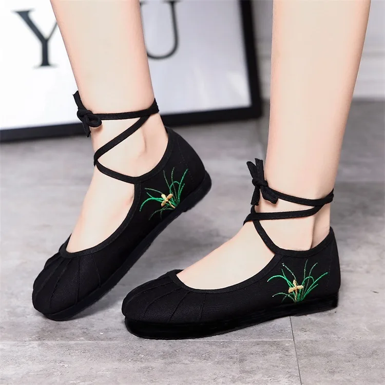 

2019 Vintage Embroidered Women Flats Spring Summer Casual Shoes Linen Canvas Shoes Sandals Summer Ankle Strap Ballet Flats Shoes