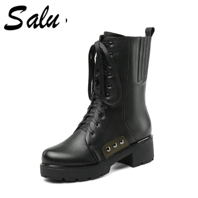 Salu Full Grain Leather Breathable Winter Boots Shoes Woman Lace-up Zipper Closure Boots Short Plush Handmade Ankle Shoes цена Salu Full Grain Leather Breathable Winter Boots Shoes Woman Lace-up Zipper Closure Boots Short Plush Handmade Ankle Shoes цены онлайн