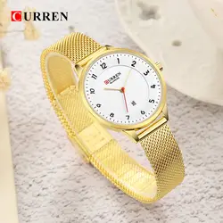 CURREN Для женщин часы кварцевые дамская мода розовое золото наручные часы женские Сталь сетки Водонепроницаемый Часы Relogio Feminino