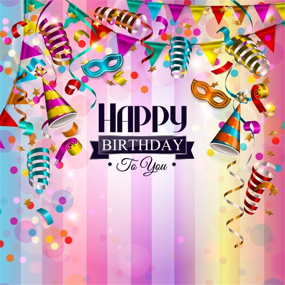 

Laeacco Baby Birthday Ribbons Flag Mask Stripe Light Bokeh Photo Backgrounds Customized Photographic Backdrops For Photo Studio