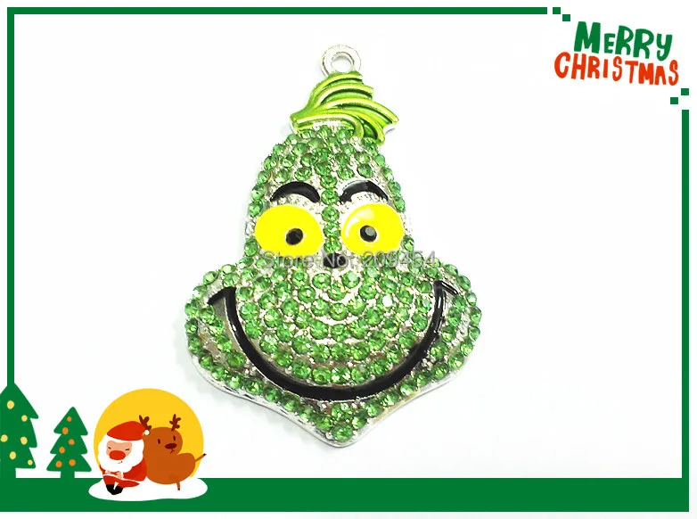 

Newest ! 51mm*36mm 10pcs/lot Grinch Full Rhinestone Pendants For Christmas Jewelry Making Free Shipment !