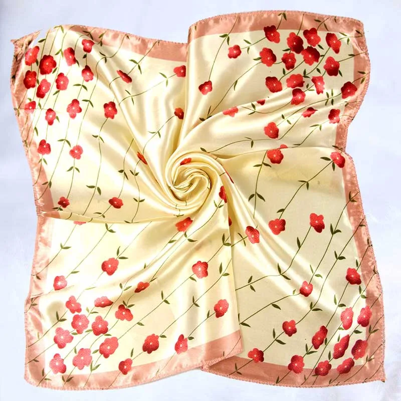 

2019 50*50 Square Scarf Hair Women Elegant Small Vintage Skinny Retro Head Neck SilkTie Band For Business Party Satin Scarf
