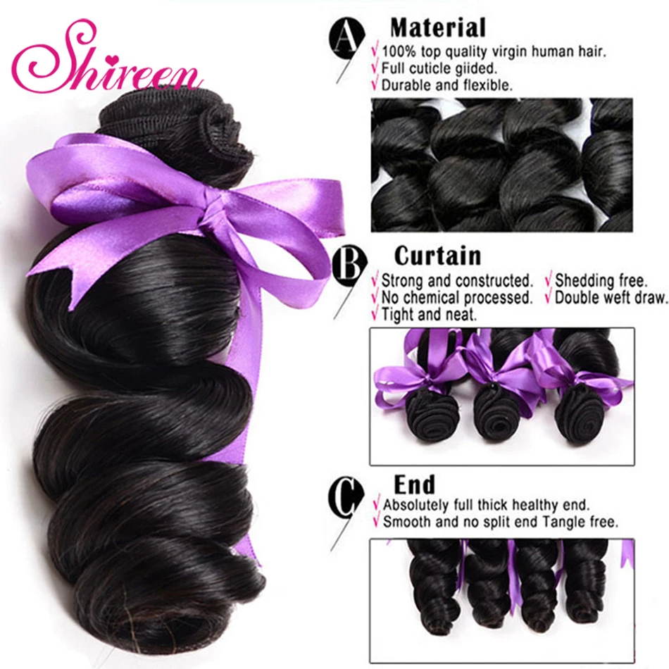 Shireen Loose Wave Bundles 100% Human Hair Extension Brazillian Hair Weave tissage cheveux humain Natural Black Can Be Colored Shireen Loose Wave Bundles 100% Human Hair Extension Brazillian Hair Weave tissage cheveux humain Natural Black Can Be Colored