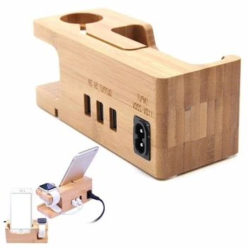 

Wooden Mobile Phone Holder Porous Usb Charging Bracket Bamboo Universal Charging Dock For Smart Phones