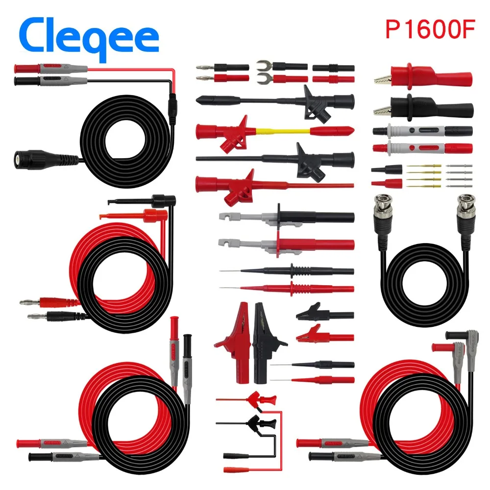 Cleqee P1600E/F 18 in 1 Pluggable Multimeter probe test leads kit automotive probe set IC Test hook Fluke BNC-Test cable Cleqee P1600E/F 18 in 1 Pluggable Multimeter probe test leads kit automotive probe set IC Test hook Fluke BNC-Test cable
