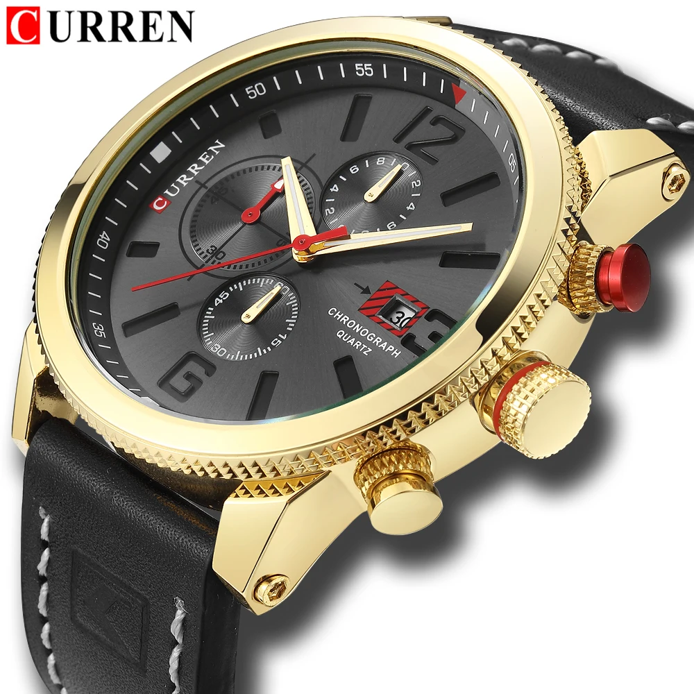 Для мужчин часы лучший бренд класса люкс аналоговые кварцевые часы Для мужчин Chronograph Date Leather военные спортивные наручные часы Relogio Masculino