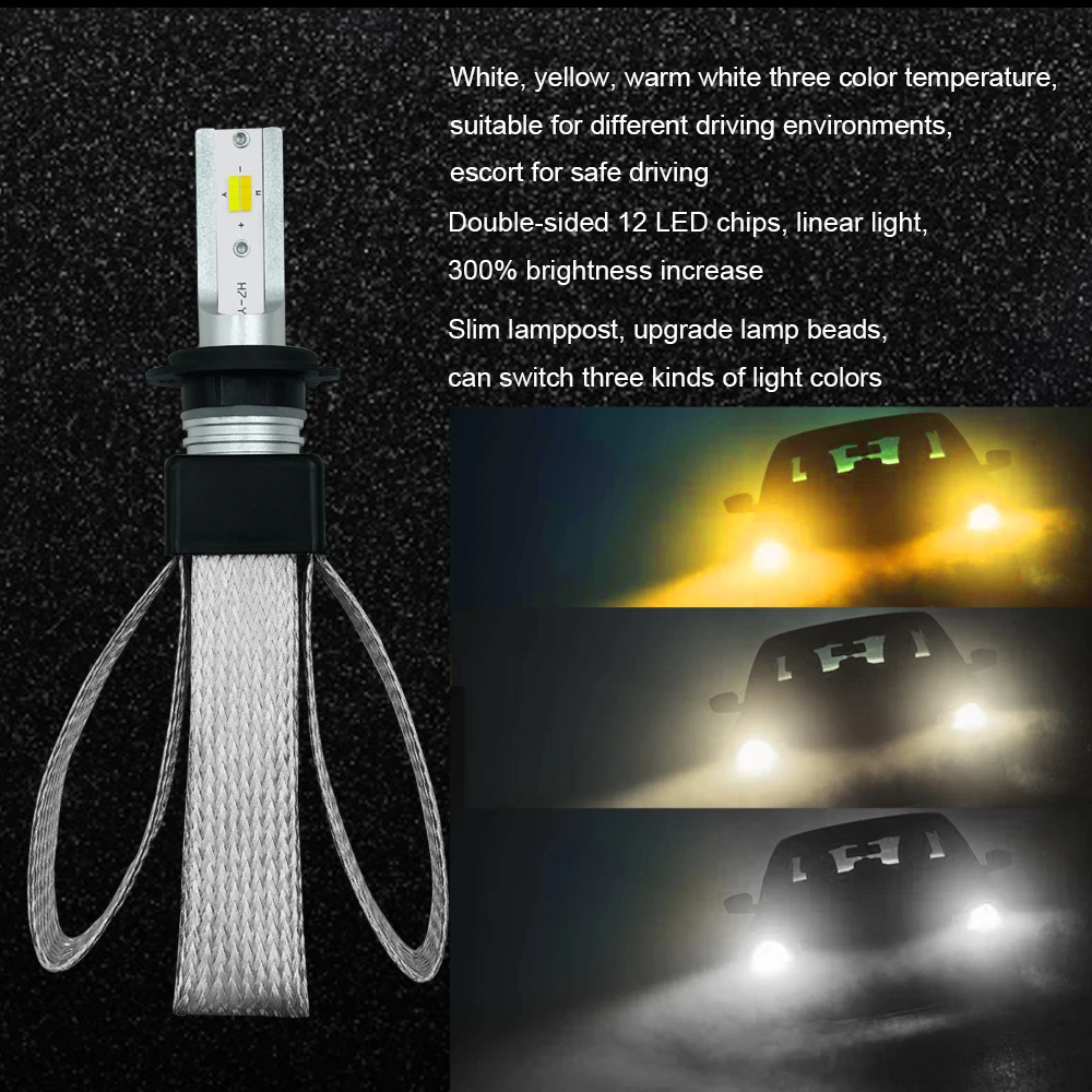 

2x 3 Colors H7 LED Bulb Car Headllight H4 LED H1 H11 80W Fog Light 12V 24V Auto Headlamp Lamps Universal 9600LM Led Fog Light T9