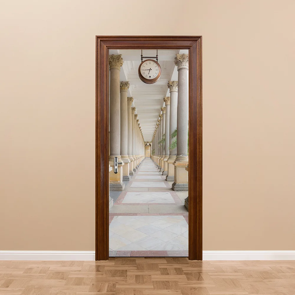 Calorie colonnade corridor pattern wall stickers wooden doors