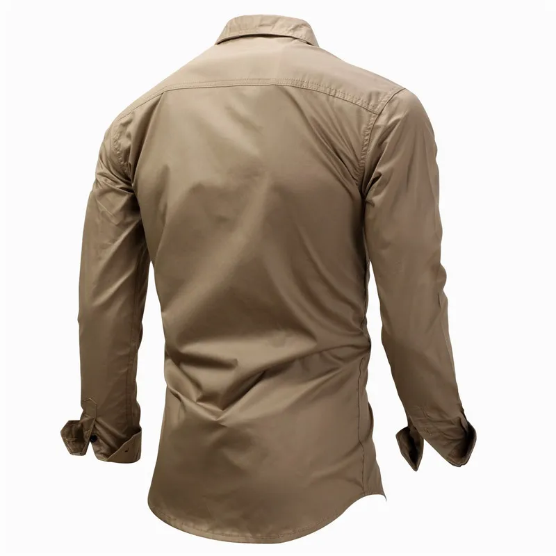 Fredd Marshall Fashion Men's Shirts Spring Cotton Solid Color Long Sleeve Male Shirt with Zipper Pockets Camisa Masculina Plus Size (16)