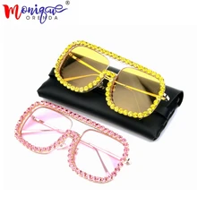 Роскошные Для женщин Солнцезащитные квадратные Винтаж Ретро Брендовая Дизайнерская обувь негабаритных женские очки Rhienstone солнцезащитные очки Для мужчин Óculos