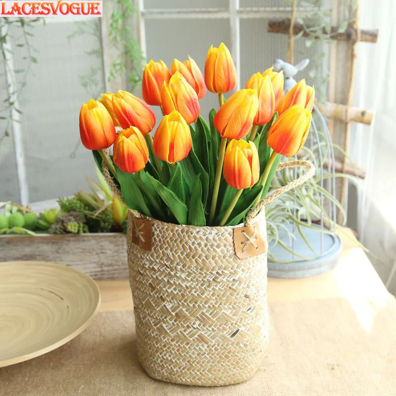 Artificial Flowers High Quality PU Long Tulips Flores Bouquet Garden Decoration Touch Feel Home Decoration Artificial Plants